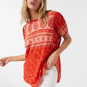 NWT Free People Paisley jersey tshirt in red multi